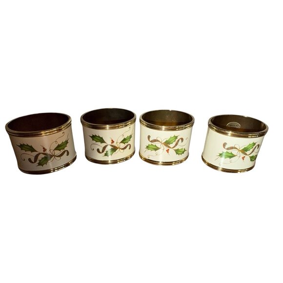 Lenox Holiday Nouveau Napkin Rings Set of 4 HOlly Berries Ribbon Christmas Decor - Picture 2 of 4